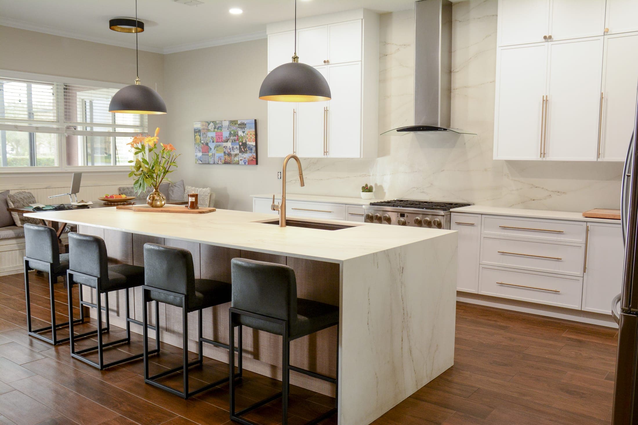 Luxury kitchen remodel with waterfall island designed and built by CI2V in Orlando, Florida